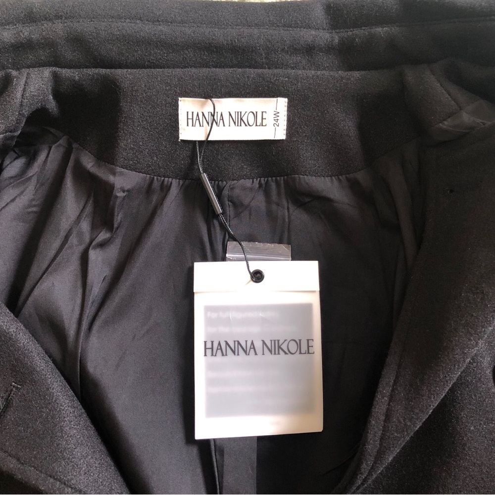 Hanna Nikole Women’s Wool Dress Coat 24W Black Pea Coat Double Breast Belted NWT - Picture 3 of 10